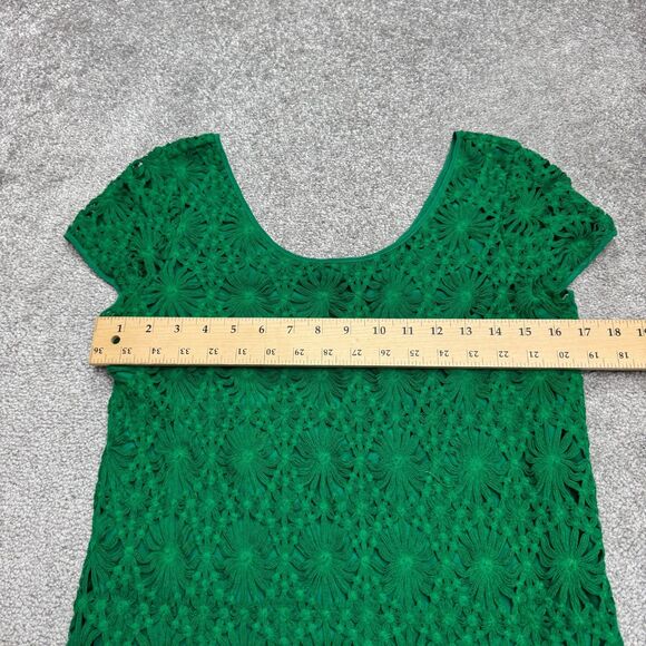 Cluny Anthropologie Crochet Lace Shift Dress Womens 8 Green Scoop Neck Cotton - Picture 10 of 12